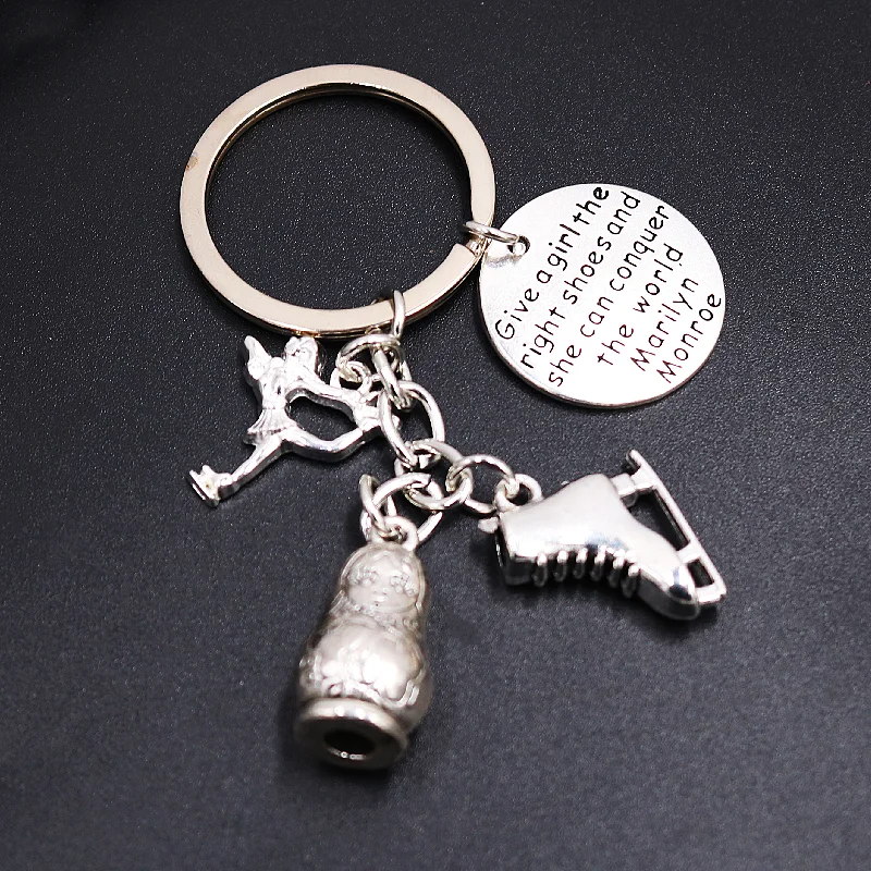 Girl Figure Skating Winter Sports Gifts Inspirational Metal Keyring DIY Charm Big/Litter Sister Skates Snowflake Keychain P72