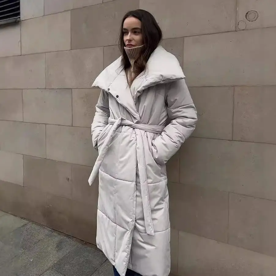 

Long Cotton Jaet Outerwear Casual Warm Stand Collar Winter New Sle Loose Fit Women's Faion Thiened Sve Long Coat