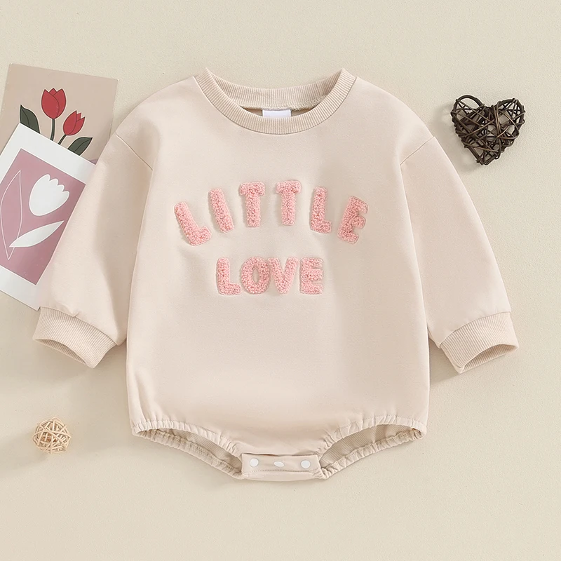 Baby Clothing Long Sleeve Romper Crew Neck Embroidery Letters Fall Bodysuit Clothes for Girls Boys Newborn Cotton Clothes