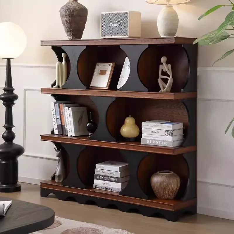 

Solid wood bookshelf retro wabi-sabi wind antique living room display storage locker high-end locker decorative bookcase