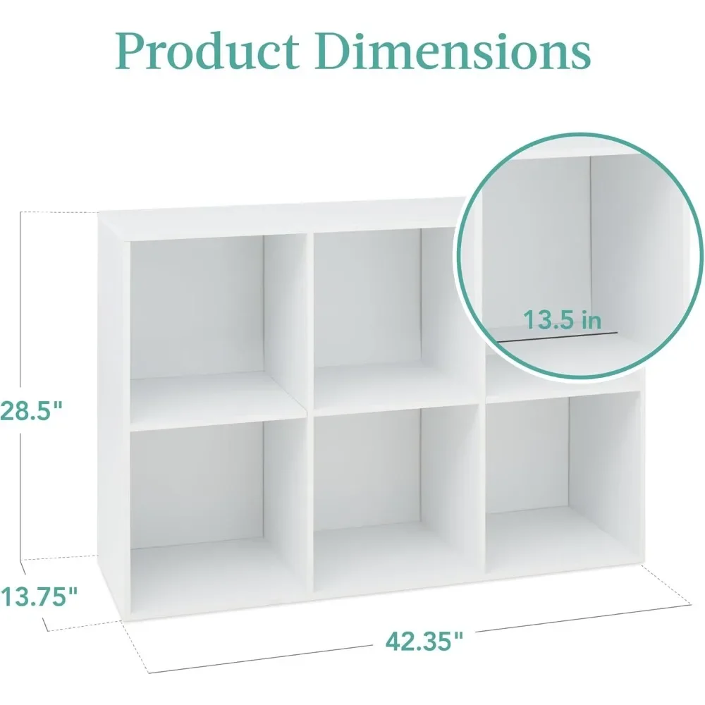 6-Cube Storage Organizer, 13.5in Shelf Opening, Bookcase, Display Shelf, Customizable w/ 3 Removable Back Panels – White