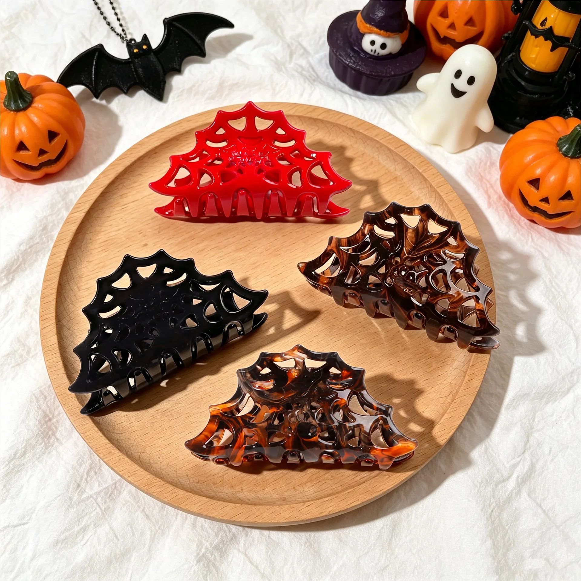 Halloween Spider Web Shape Hair Claw Hollow Shark Claw Dark Gothic Acrylic Hair Clip Halloween Hair Accessory
