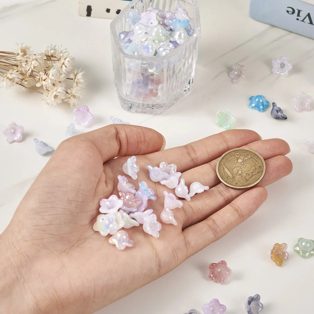 Pandahall 400Pcs Opaque Acrylic Flower Bead Caps 5-Petal Floral Bead Spacer for Jewelry Making DIY Necklace Bracelet 12x12x6mm