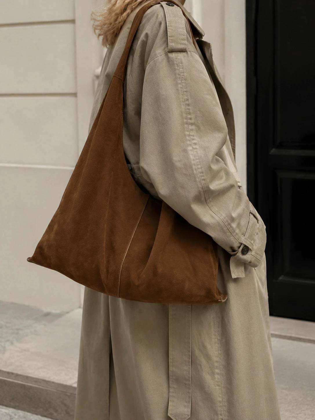 Suede Genuine Leather Hobo Tote Bag For Women Soft Large Capacity Shoulder Bag Casual Work Commute Handbag