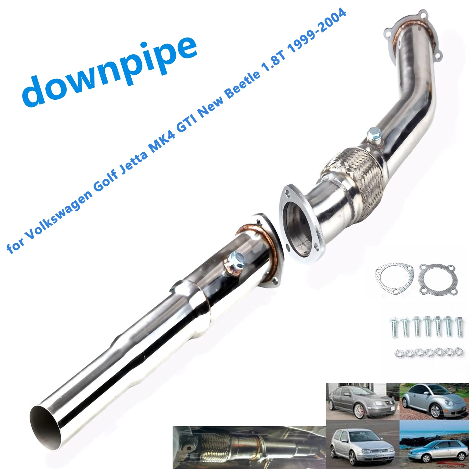 Colectores de Escape TURBO DOWNPIPE Plateados para Audi TT 00-06, VW GOLF JETTA BEETLE 99-05, Sistemas de Escape para Motor 1.8T