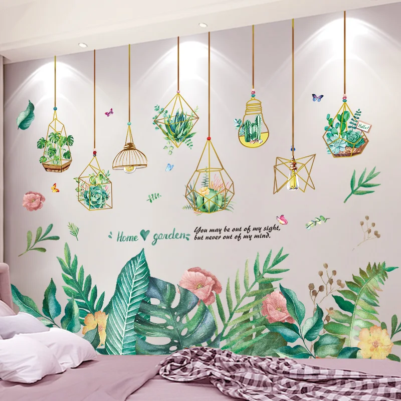 

Green Potted Plants Wall Stickers DIY Tropical Leaves Wall Decals for Living Room Kindergarten Nursery Kitchen Home Decoration