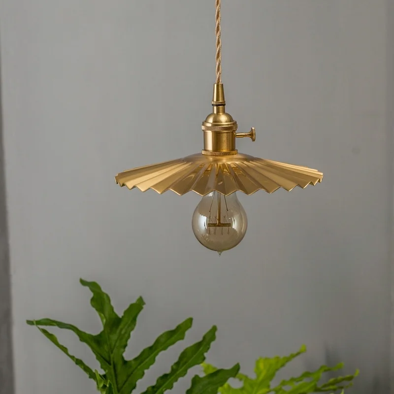 IWHD النحاس مطوي قلادة LED أضواء بار مقهى المطبخ مطعم غرفة نوم غرفة المعيشة خمر لوفت ديكور مصباح معلق الإضاءة