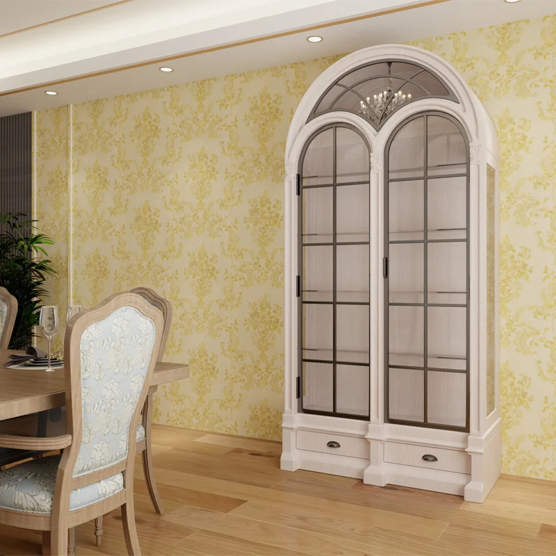 Estante retrô de madeira maciça para sala de estar americana, display contra a parede, prateleira de porta de vidro europeia