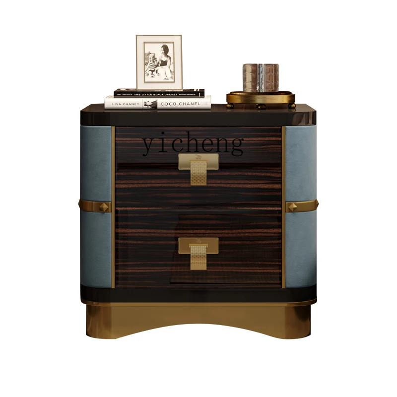 LX light luxury bedside cabinet green leather surface bedroom bedside storage cabinet