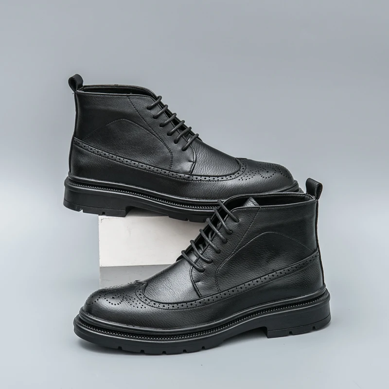 

Мужские ботинки дерби на низком каблуке со шнуровкой, однотонные классические мужские ботинки в стиле ретро с резным блоком