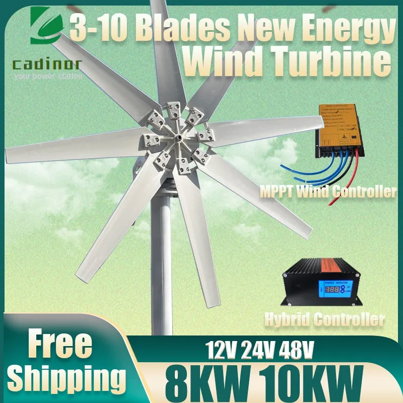 10 Blades 10KW12v24v48v New Arrival Free Energy Wind Turbine Generator Windmill With MPPT Controller Homeuse Low Wind Speed Star