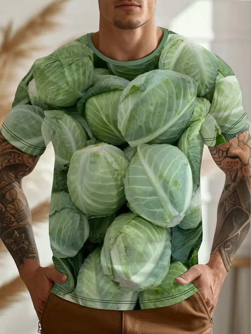 Lustige Kohl- und Salat-T-Shirts mit 3D-Gemüsedruck für Männer und Frauen, Kurzarm-T-Shirt, Harajuku Y2K Tops, Übergroße T-Shirts, Herrenbekleidung – Detail 7