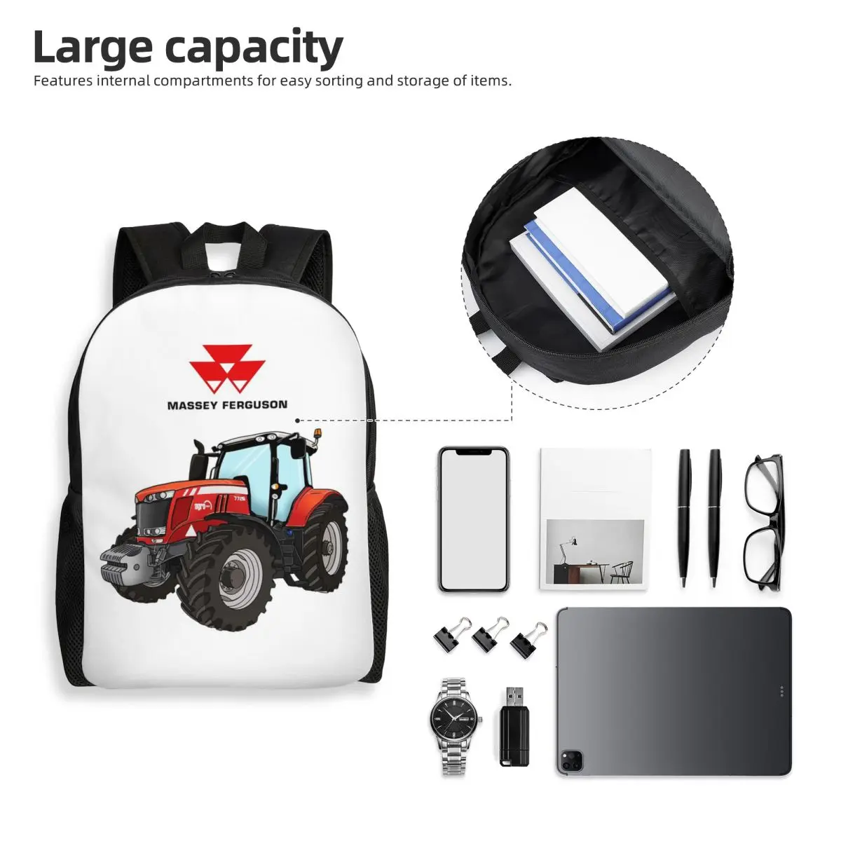 Massey Ferguson Tractor Red Tractor Backpack Student Boys Girls BookBag School Bag Computer Shoulder Bags