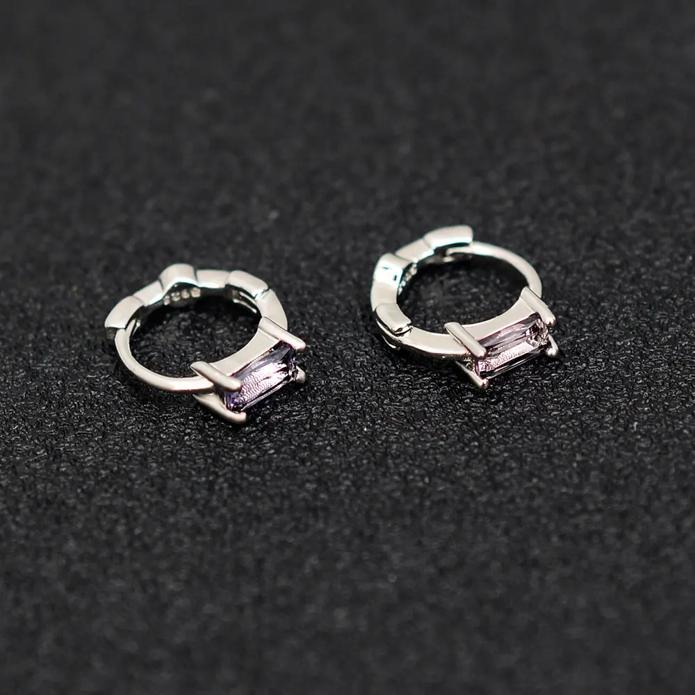 Huggies Earrings Purple white Green Blue Red Square Heart Silver Color Small Hoop Earrings for Women Girls Wedding Jewelry