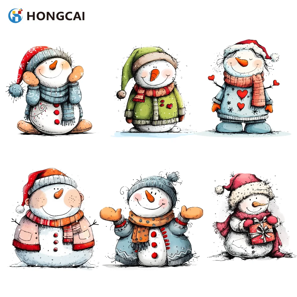 6-teiliges Set mit entzückenden Schneemann-Wärmeübertragungs-Vinylaufklebern für Kleidung, T-Shirts, Hoodies und Taschendekorationen