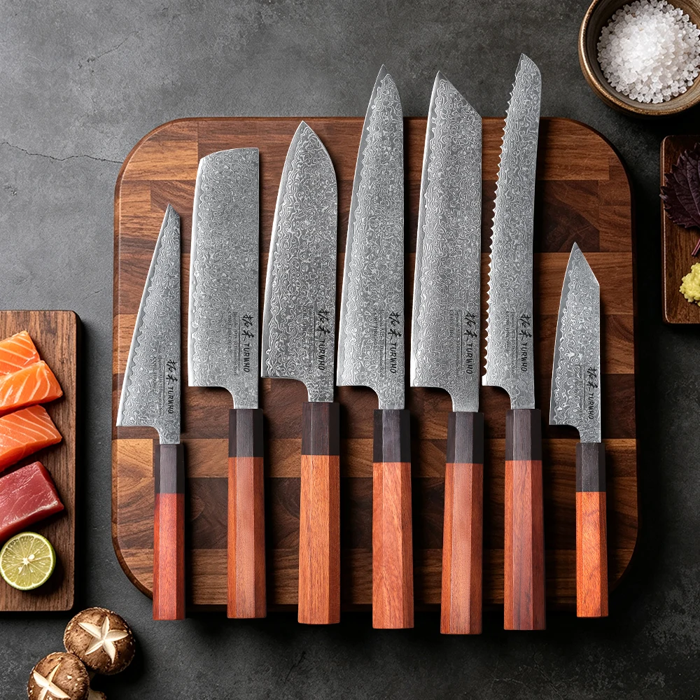 TURWHO Hand Forged Japanese Chef Knife Damascus Steel Kitchen Knives Santoku Sashimi Bread Utility Handmade Blade Cooking Tools