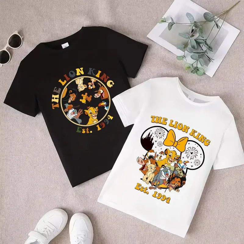 Camiseta de Verano 2026 con Estampado de Dibujos Animados de El Rey León, Ropa Deportiva de Manga Corta de Algodón Puro para Niños y Niñas