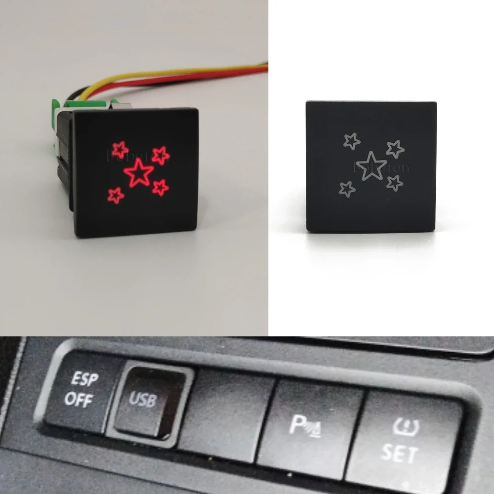 Red LED Light Auto Star Light Switch ON/OFF Switch Button with Wire for VW Golf 6 MK6 Jetta 5 Caddy EOS Scirocco