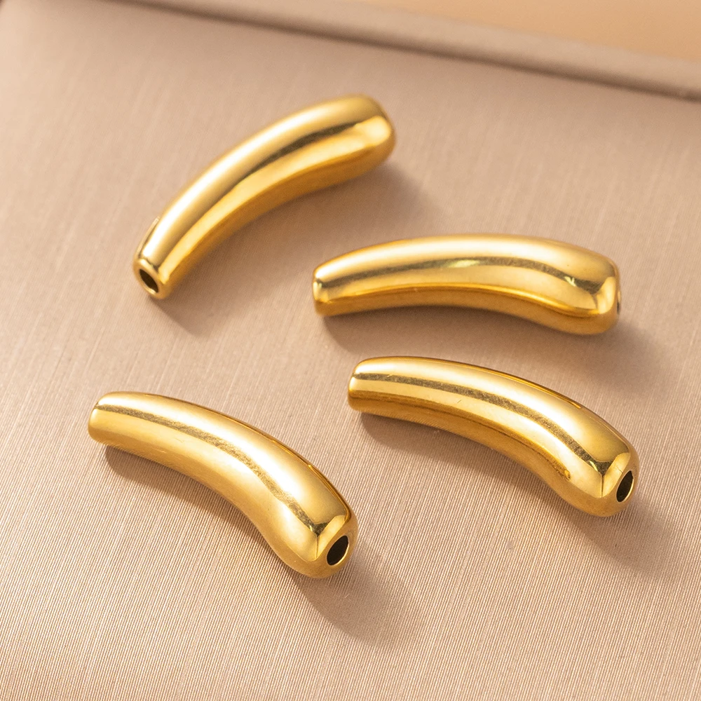 2 قطعة الفولاذ المقاوم للصدأ الباذنجان منحني المعكرونة سحر أنبوب فضفاض الخرز فاصل موصل ل سوار ذاتي الصنع صنع المجوهرات الحرفية العرض