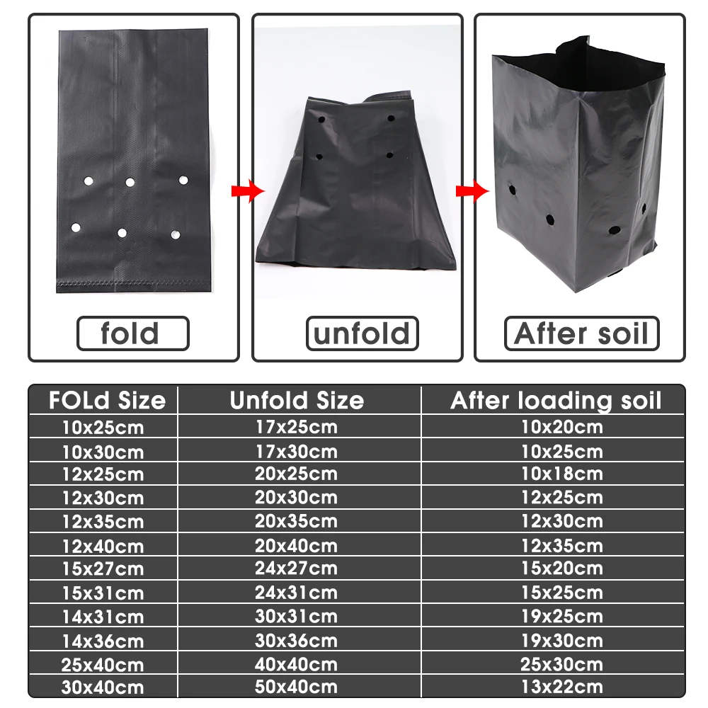 30-10pcs Black PE Punched Seedling Bag Tree Transplant Potting Bag Lightweight Anti-pull Gardening Orchard Breathable Plant Bag gallery 1