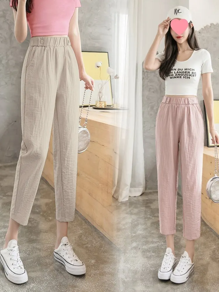 Casual Straight Leg Pants for Women Street Sle l Waist Nine Points Casual Trousers Fem Model Chinese Manufacturer