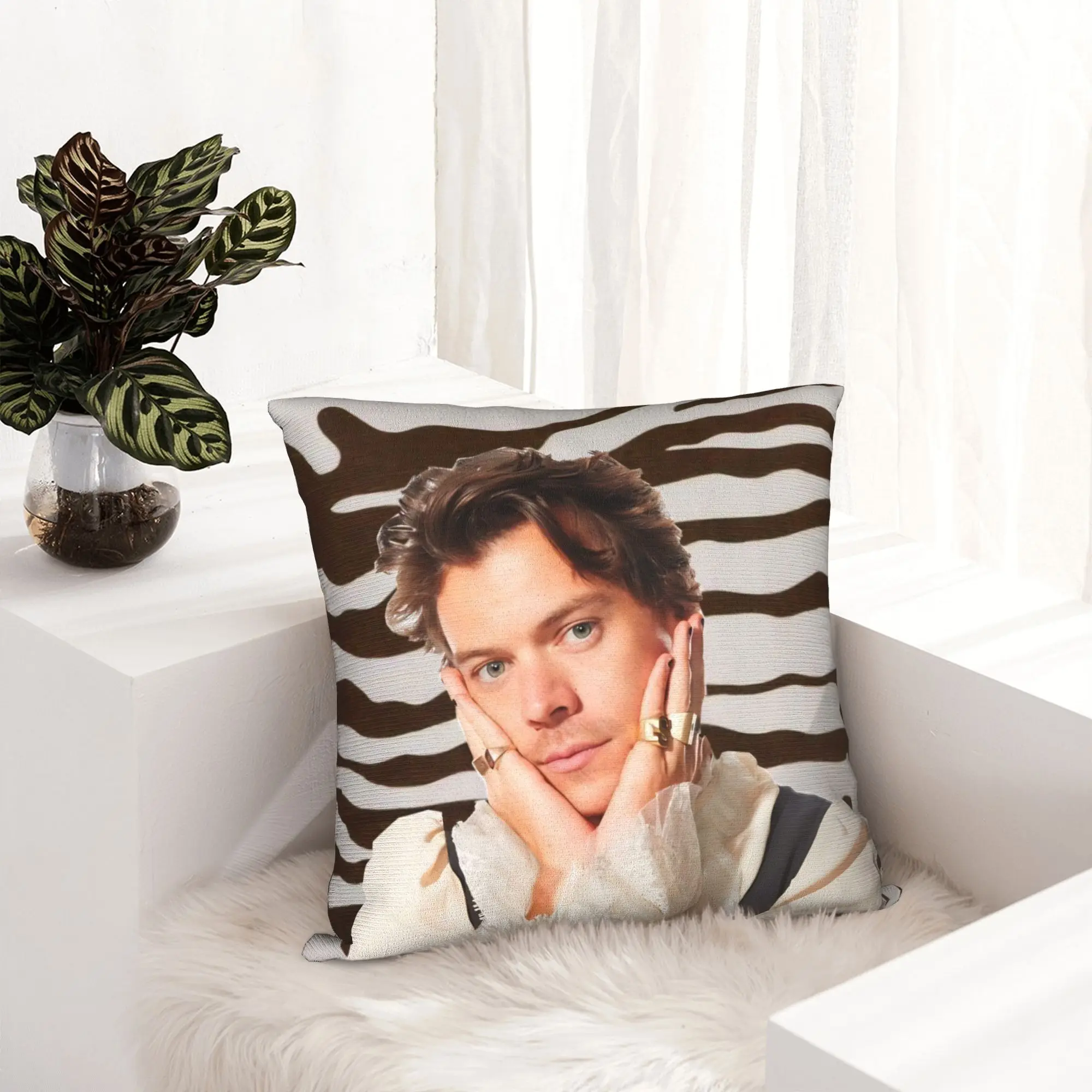 Harrys Styles Pillowcase Double-sided Printing Polyester Cushion Cover Decorations  Throw Pillow Case Cover Home Square 40X40cm