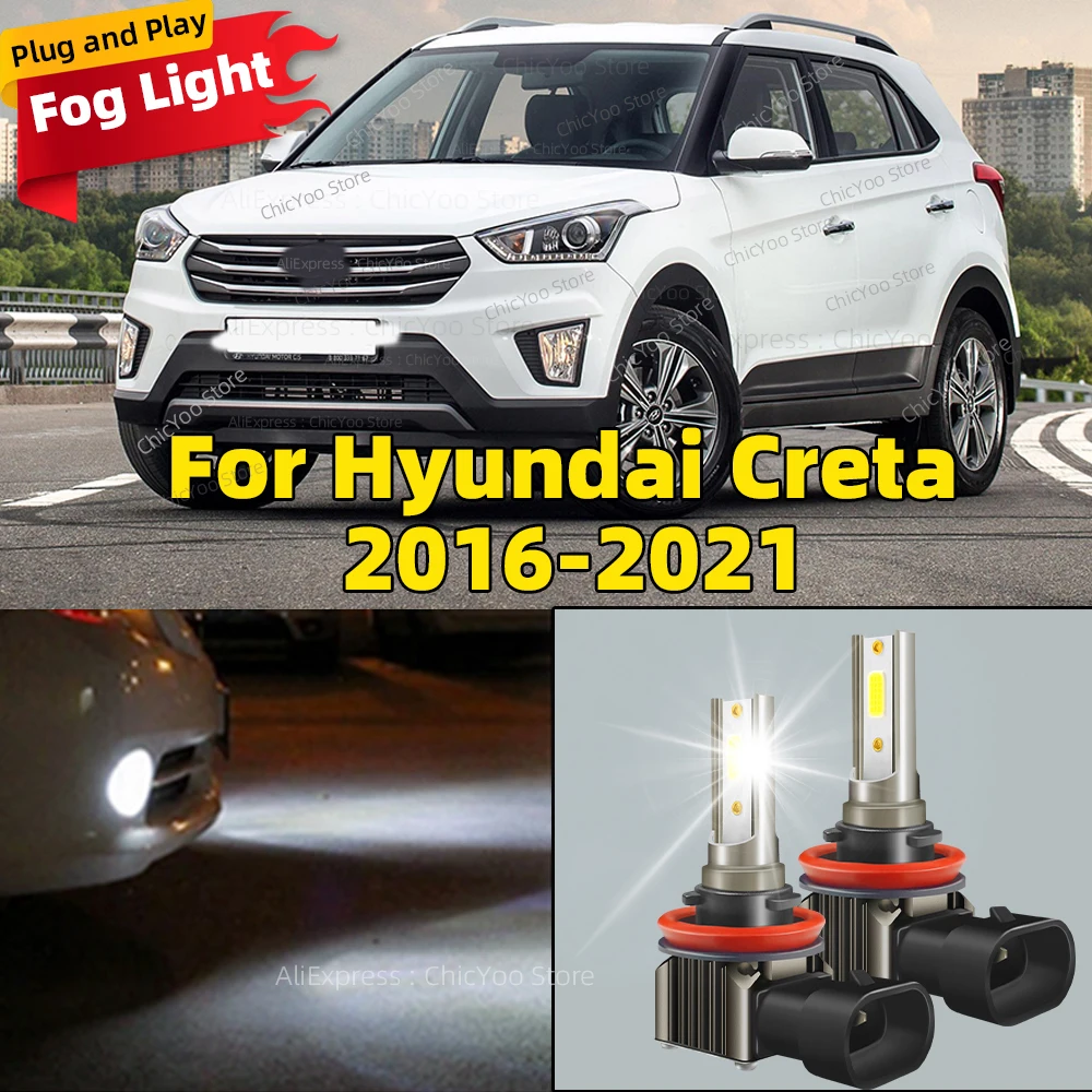 Car LED Fog Light 15000LM 6000K White Replace Fog Lamp Plug and Play For Hyundai Creta 2016 2017 2018 2019 2020 2021