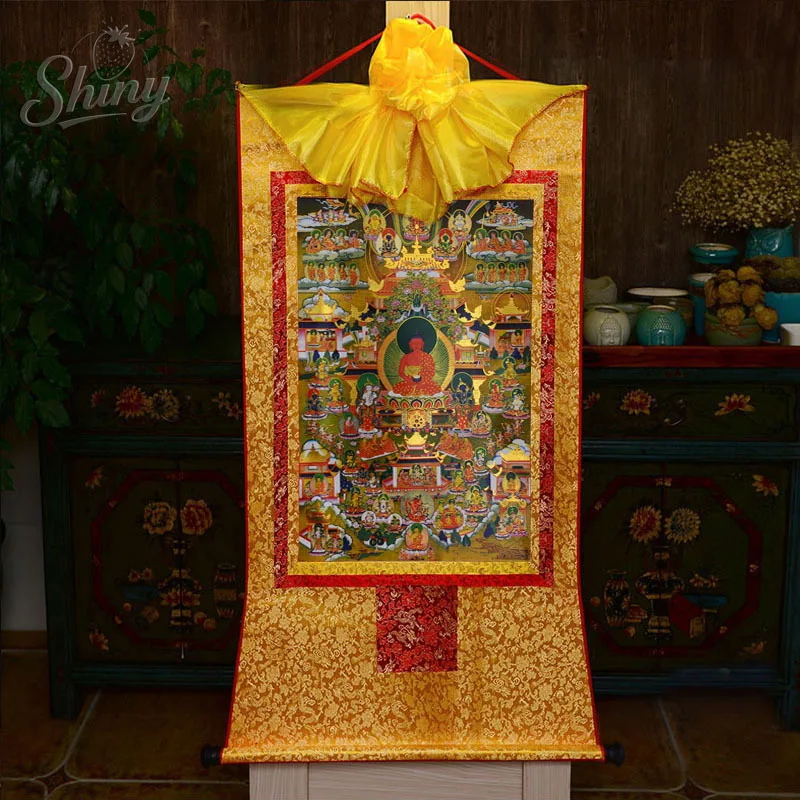 

35*20cm Thangka Buddha Hanging Picture Tibetan Gold-plated Printed Decorative Painting Interior/Temple Buddha Offering Supplies