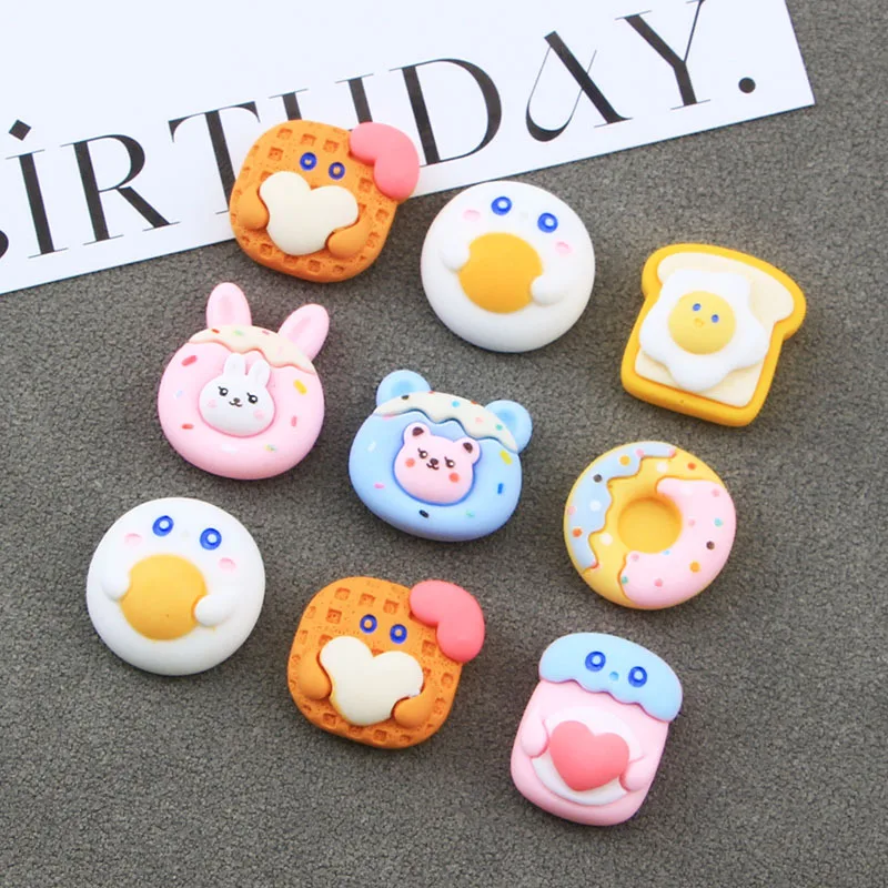 20pcs Cute Resin Flatback Cartoon Foods Cabochons Kawaii Donut Bread Cookies Flat Back Buttons Resins Charms for DIY Crafts