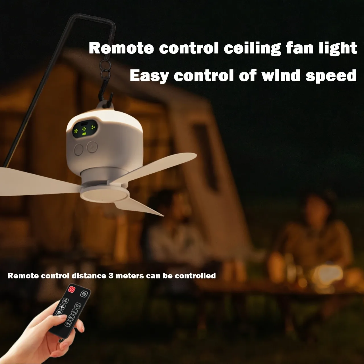 Portable Camping Fan With LED Light, Rechargeable Remote Control Small Ceiling Fan ,Dormitory With Night Light, For Outdoor Tent