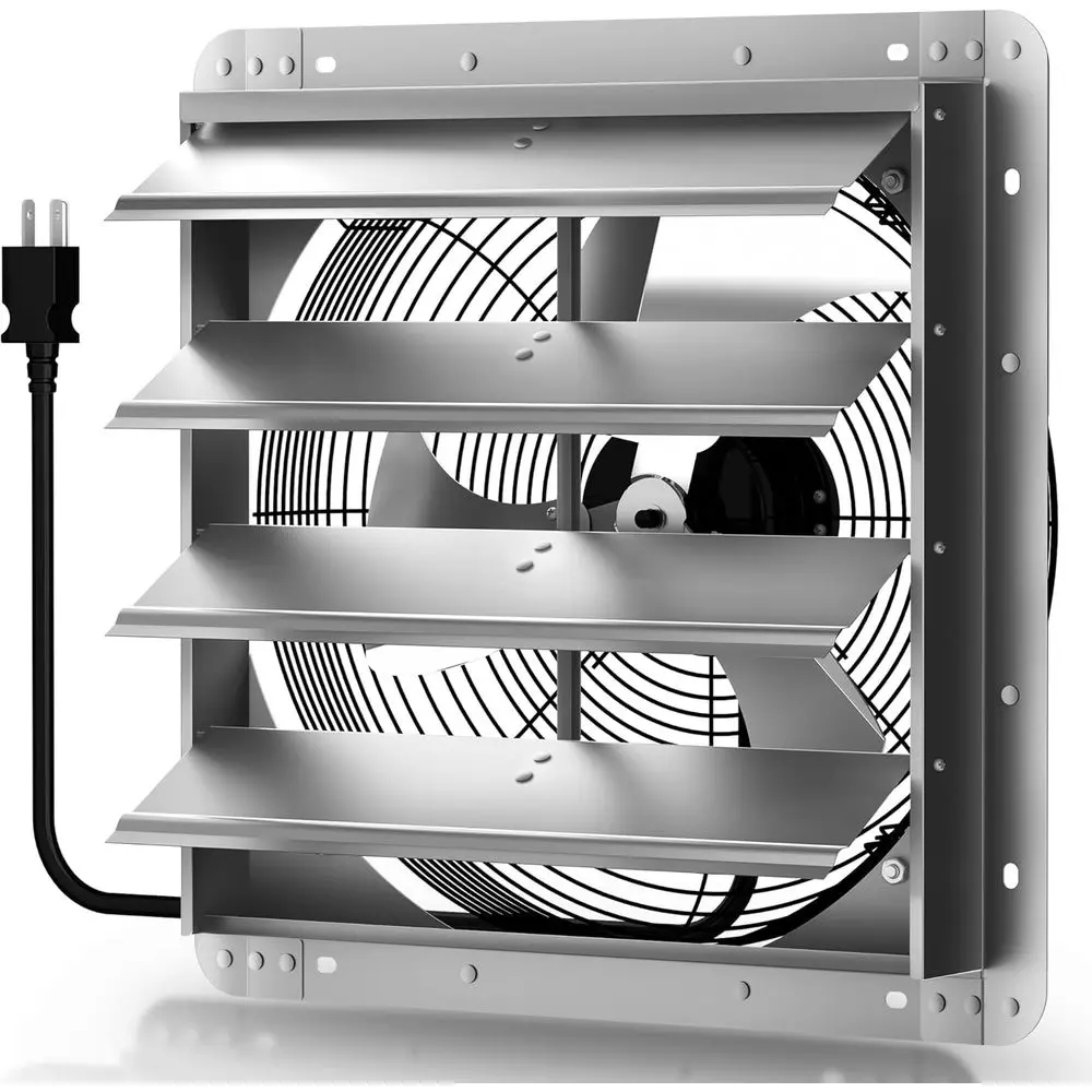 

24 Wall-Mounted High-Speed AC Motor Exhaust Fan with 6ft Power Cord, 3100 CFM, 1400 RPM, Automatic Gravity Louvers, Suitable for