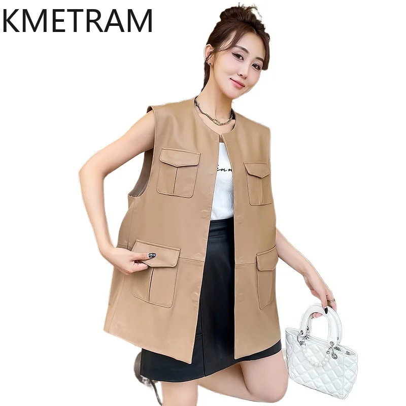 100% Top Layer Sheepskin Waistcoat Woman Casual Sleeveless Real Leather Jacket New in Outerwears Fall Clothes 2025 Women جواكيت