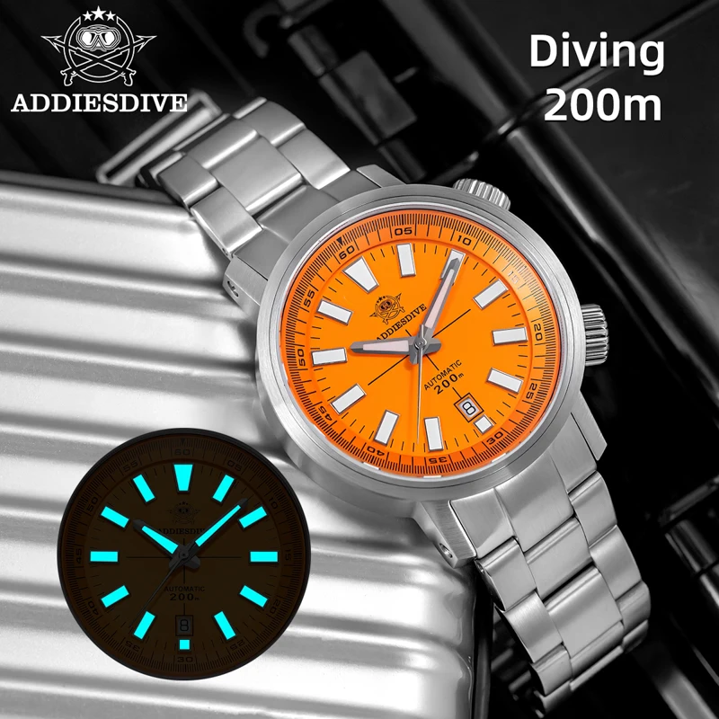 

ADDIESDIVE New Automatic Dive Watch Japan 8215 Movement 200M Waterproof Sapphire Crystal Stainless Steel Bracelet Luminous Dial