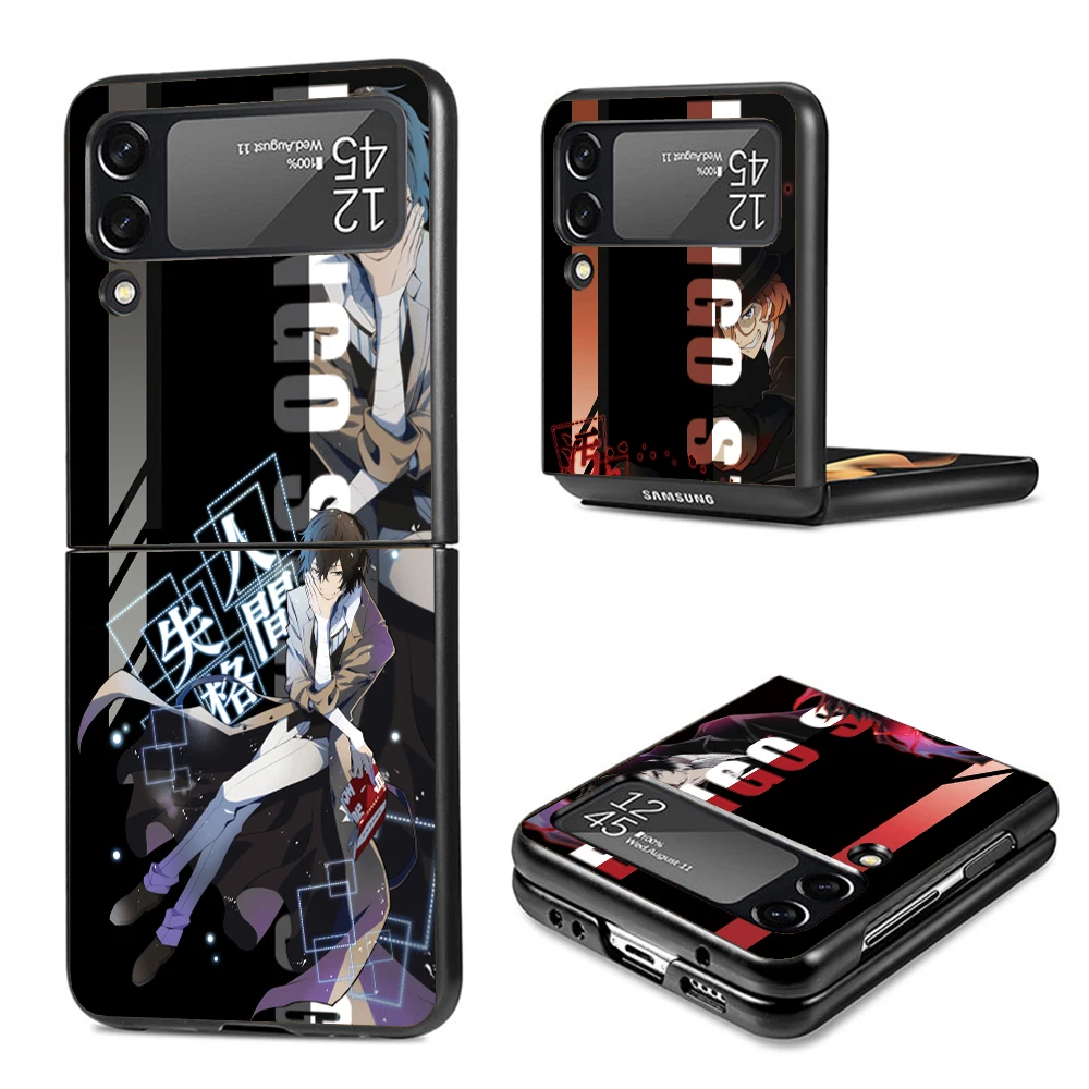 Anime Bungo Stray Dogs Hard Black Cover for Samsung Galaxy Z Flip 4 3 5 5G Phone Case Flip4 Flip3 Flip5 Pattern Luxury Shockproo