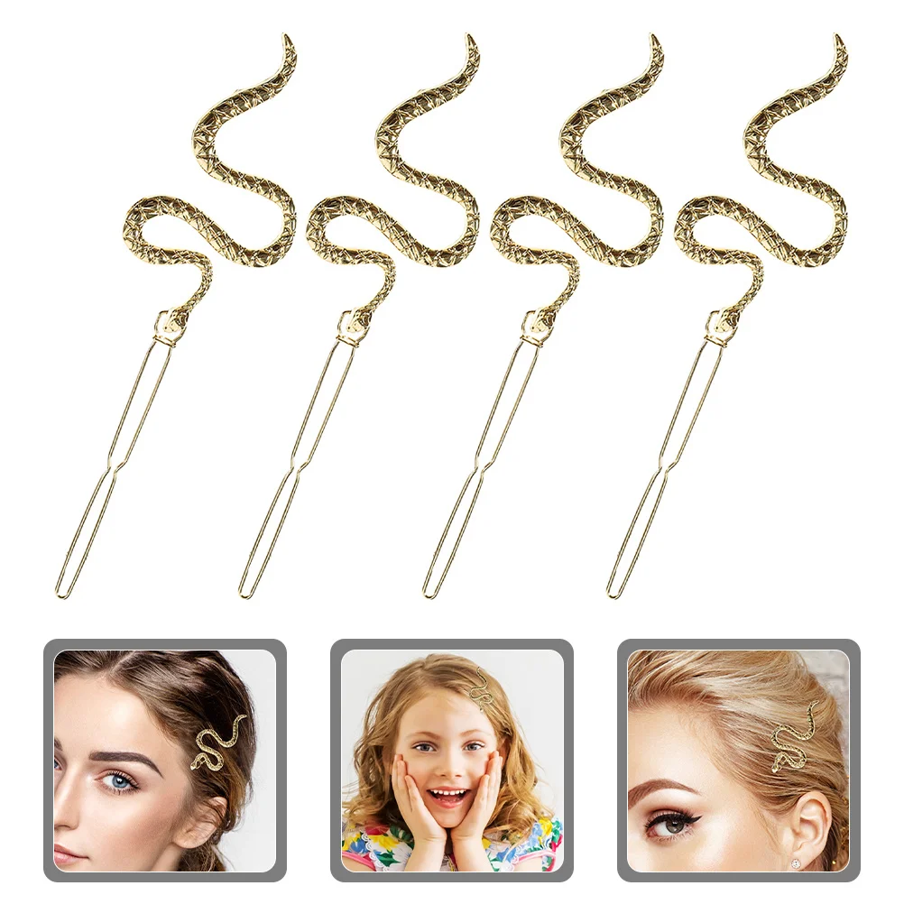 

4pcs Hair Clip Snake Design Durable Alloy Hairpin For Women Non-Slip Fashion Hair Accessories Versatile Metal Barrette