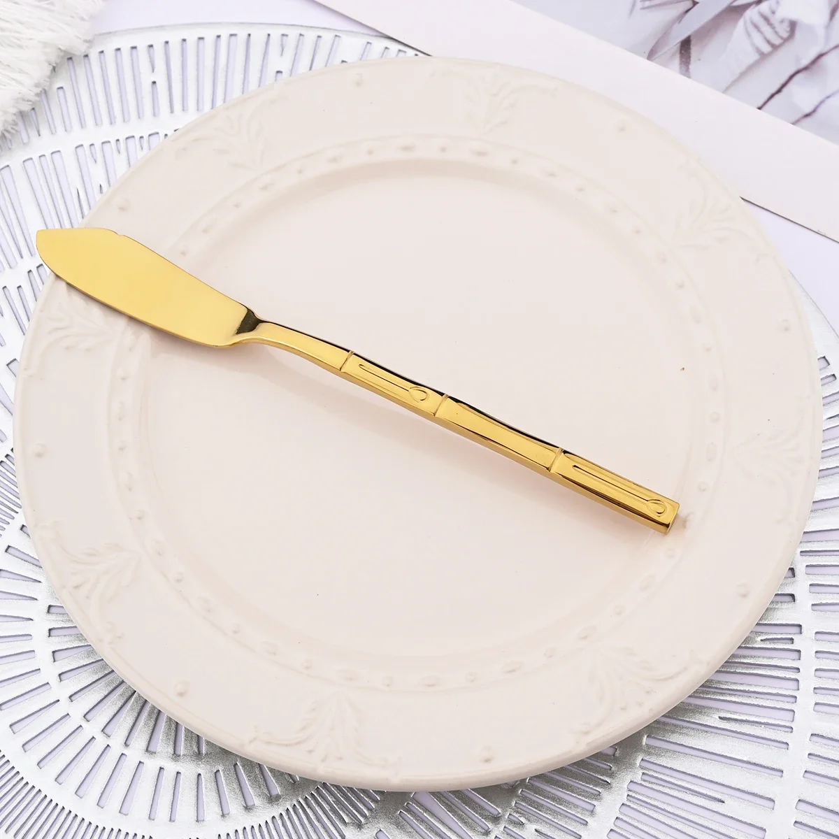 Stainless Steel Butter Spreader Knife Bamboo‑pattern Handle Cream Cheese Jam Chocolate Paste Spatula for Bread Toast Breakfast