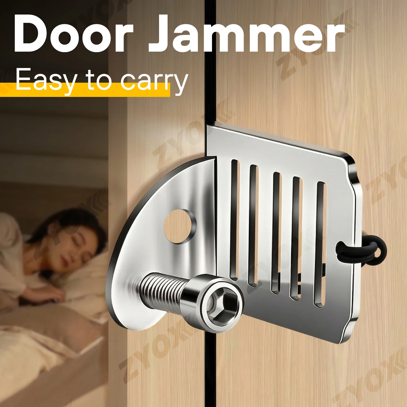 Portable Travel Door Lock Stainless Steel Heavy Duty Door Jammer Security Device for Hotel, Home, Apartment & Dorm Anti-Theft
