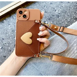 Crossbody Lanyard Necklace Strap Wallet Phone Case For iPhone 11 12 13 Pro Max 14 15 Plus Card Holder smartphone protector cover