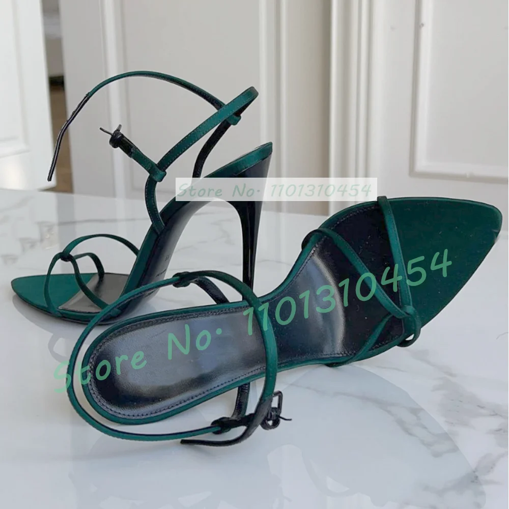 Green Luxury Cross Strap Satin Sandals Women Classy Open Pointy Toe Stiletto High Heels Sandals Ladies Ankle Strap Party Shoes