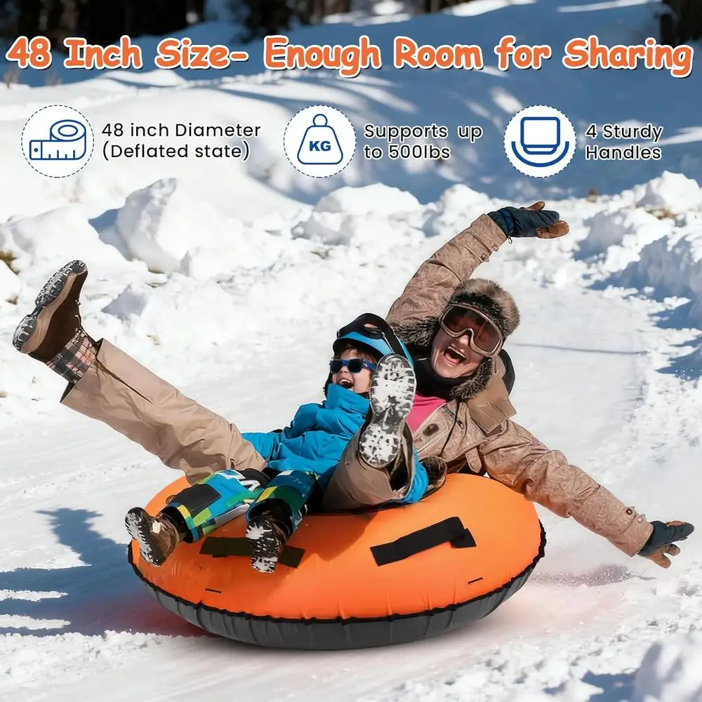 Heavy-Duty 48 Inflatable Snow Tube with Canvas and PVC Slick Bottom for Winter Fun