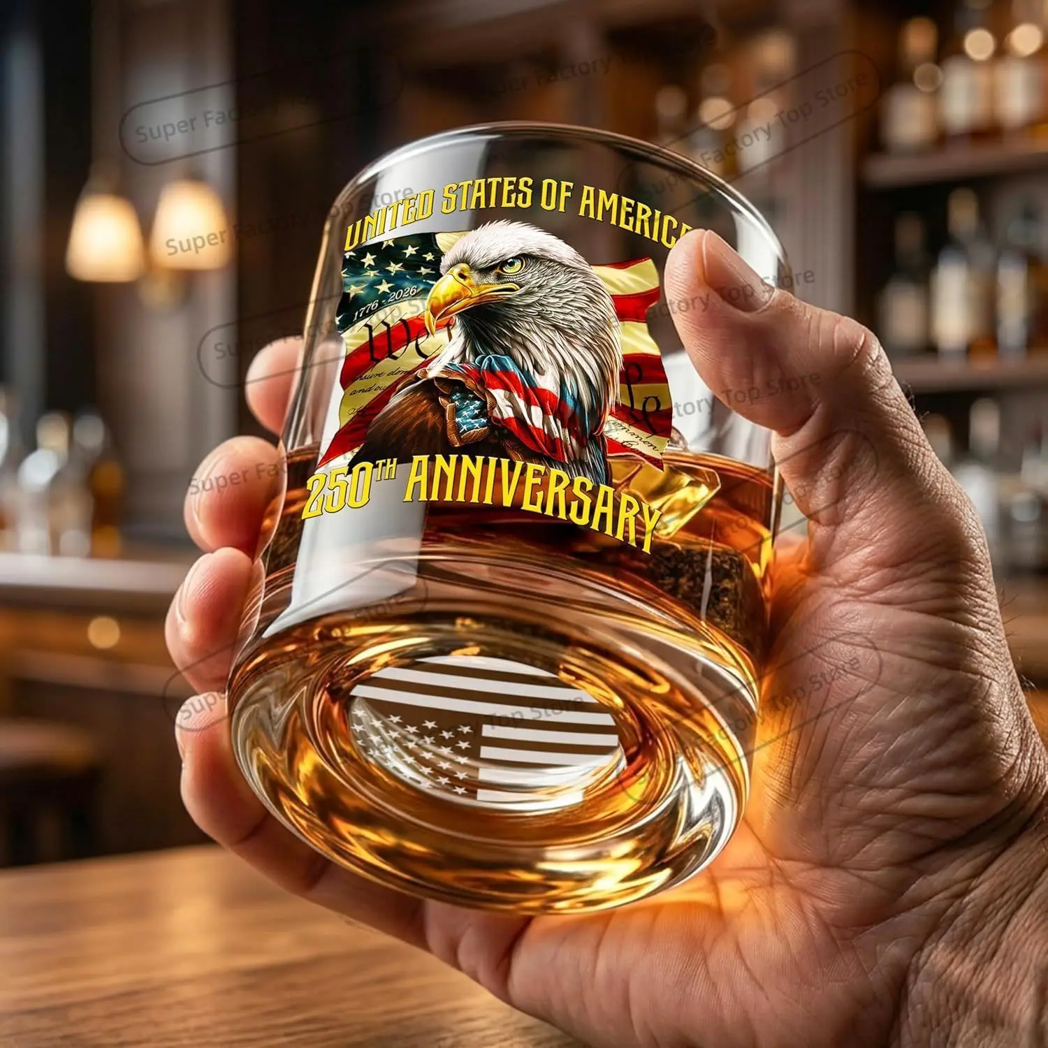 American Whiskey Glasses - Bourbon Glass 10oz - USA Eagles Flag Design 4th of July Gifts for Men Dad Veteran Independence Day