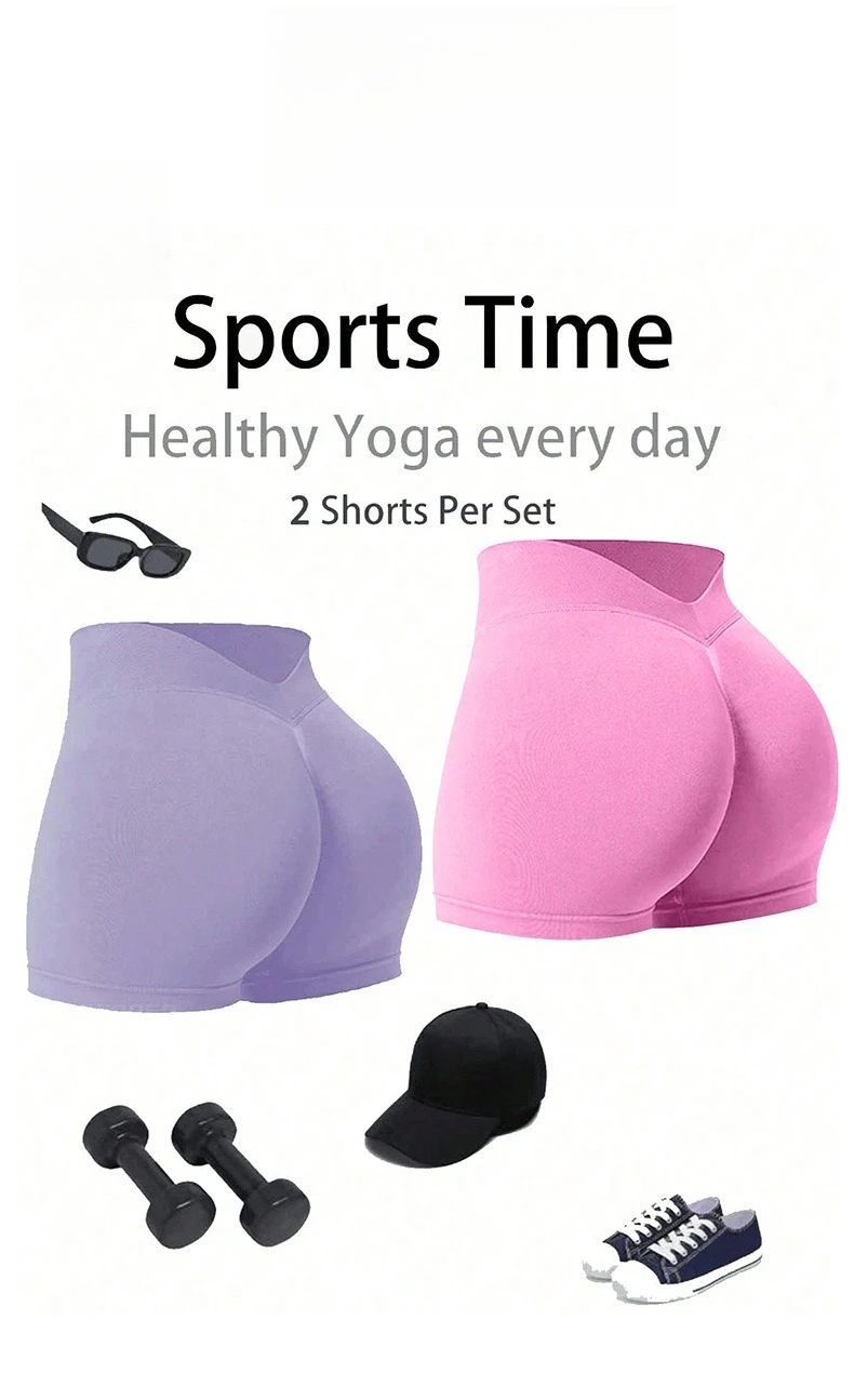 Damen Sommer V-Taille Yoga-Shorts Modische und Sexy Laufhose Fitness-Hose Hochelastische Hüftliftende Sportshorts – Detail 9