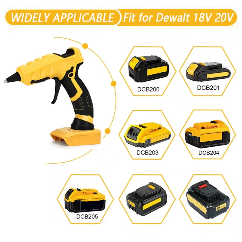 For Dewalt 18V 20V Cordless Glue Gun,Quick Preheat 7mm Hot Melt Glue Gun for Dewalt DCB200 DCB204 for Craft DIY Repair Tools