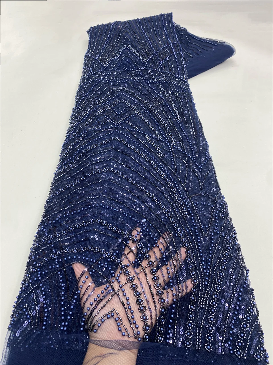 

African Luxury Beaded Tulle Lace Fabric 2025 Nigerian Handmade Heavy Sequins Lace Fabric Fro Bridal Wedding Dress Party Sewing