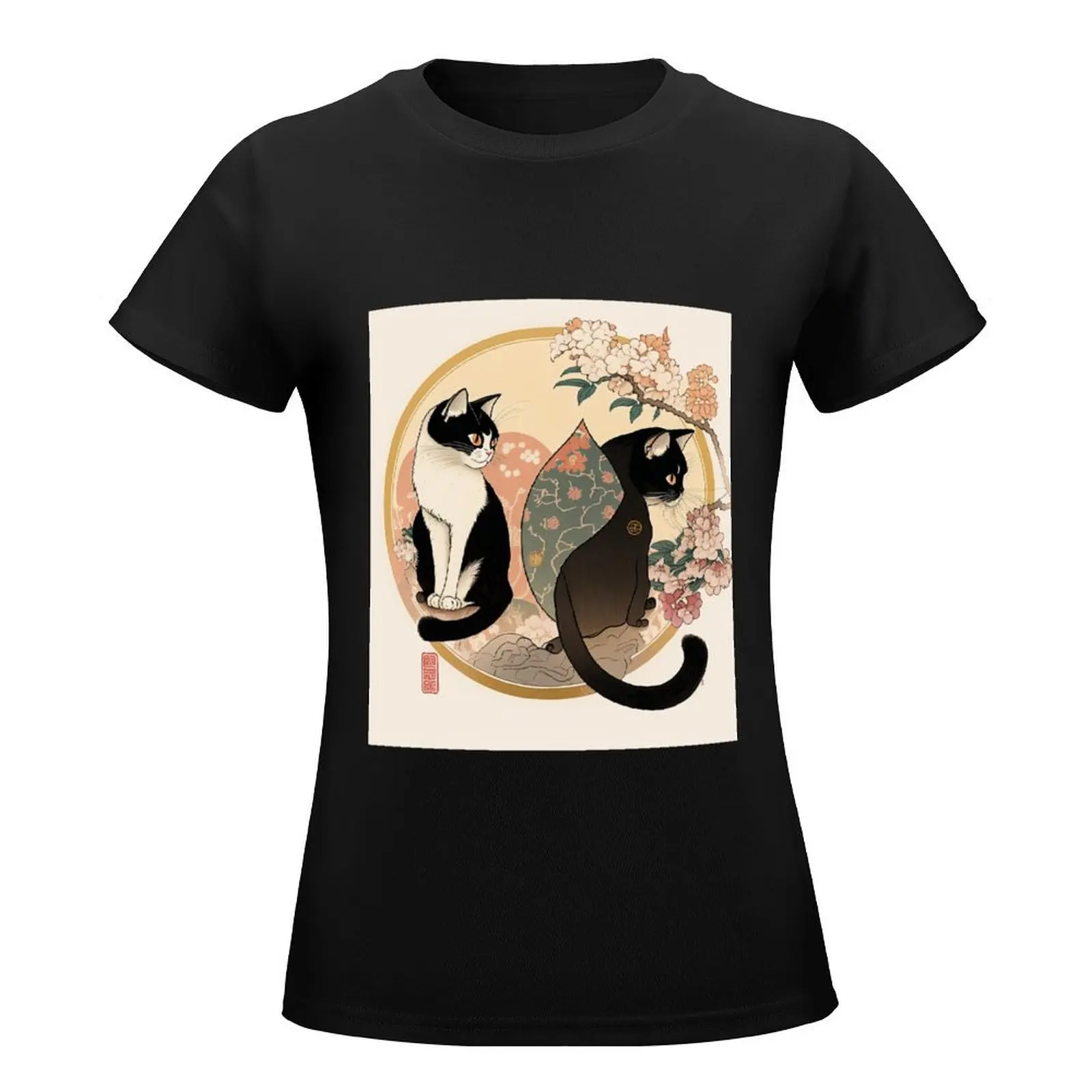 Ukiyo-E Cats T-Shirt oversized korean fashion summer clothes customs t-shirts for Women graphic tees funny