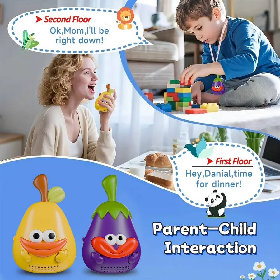 무전기 세트 - 귀여운 과일 및 채소 모양, 500-800M 장거리, 캠핑 및 야외 놀이에 적합