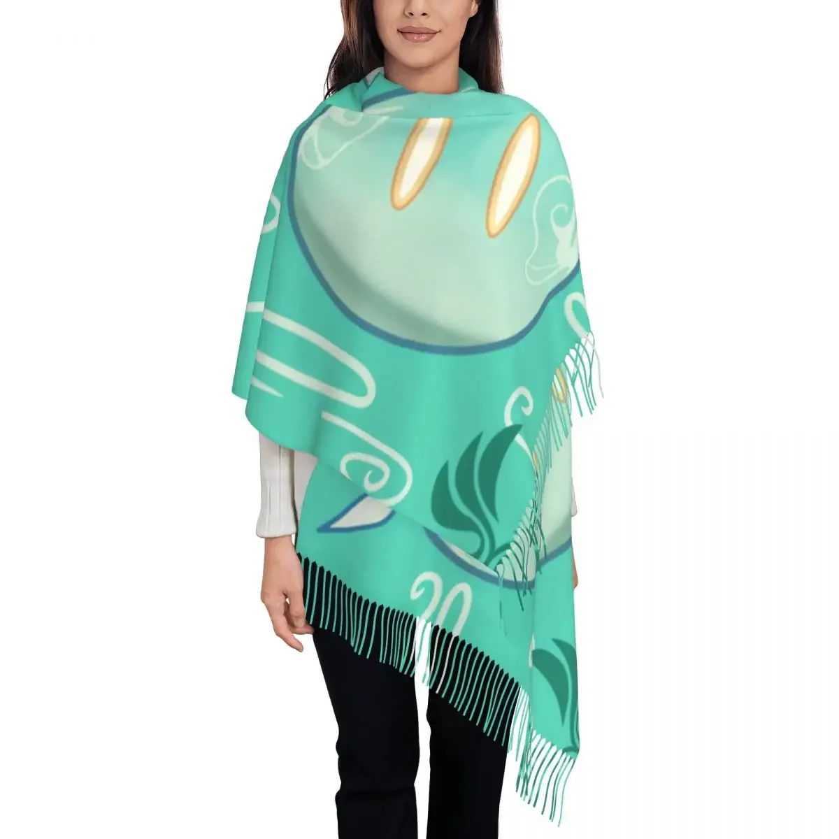 Stylish Anemo Slime Genshin Impact Tassel Scarf Women Winter Fall Warm Shawl Wrap Ladies Anime Game Scarves