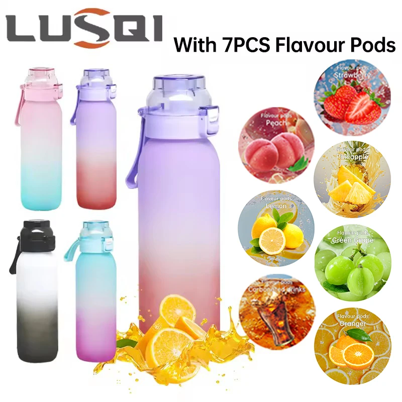 

LUSQI 1PC 1000ML Flavor Water Bottle With Straw With 7 PCS Flavor Pods Gradient Water Bottle For Outdoor Activities Sports