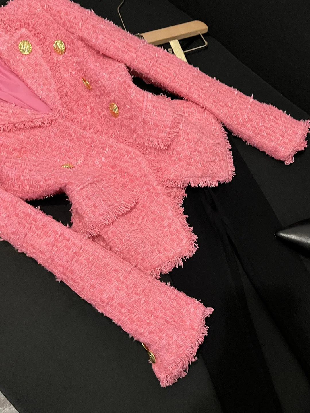 

Ele Faion Tassel Slim Fit Tweed Jaet Coat Woolen Coat A0539 Casual Sle ort Length Long Sve Color