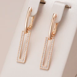 Kinel Trend Full Natural Zircon Square Geometry Earrings for Women 585 Rose Gold Color Daily Earrings High Quality Fine Jewelry